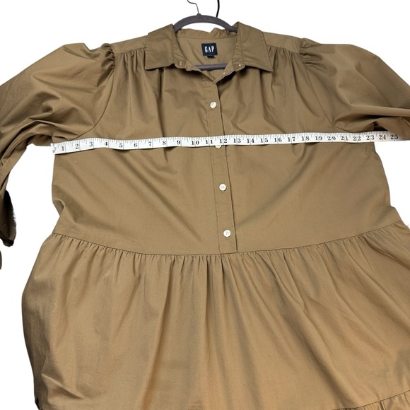 Gap NWT Khaki Tan Tiered Babydoll Collared Button Front Shirt Dress SZ XL Boho - Picture 5 of 7